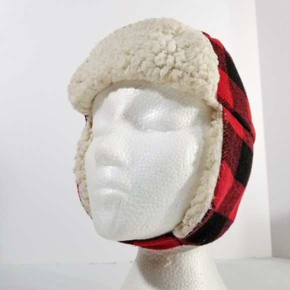 Buffalo Plaid Red & Black Ear-Muffed Winter Hat - Picture 2 of 8